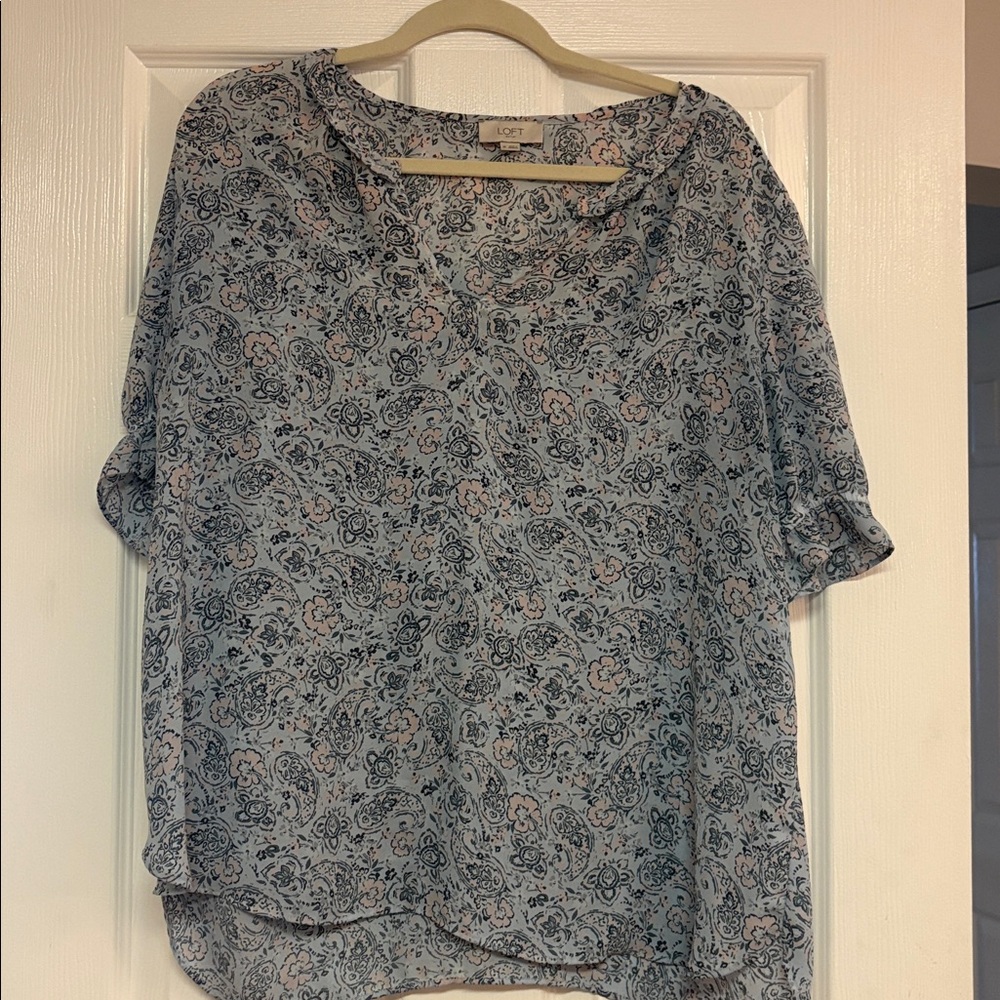 LOFT Blue and Pink Floral Top